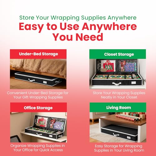 Gift Wrap Storage Organizer Under Bed Wrapping Paper Holder Black