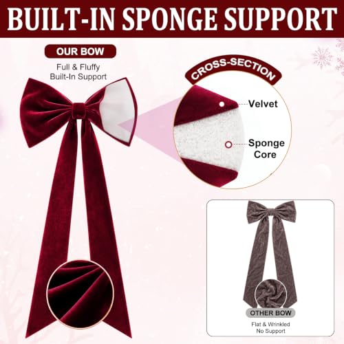 RGJ Burgundy Extra Large Christmas Tree Topper Bow 118in x 28in Velvet