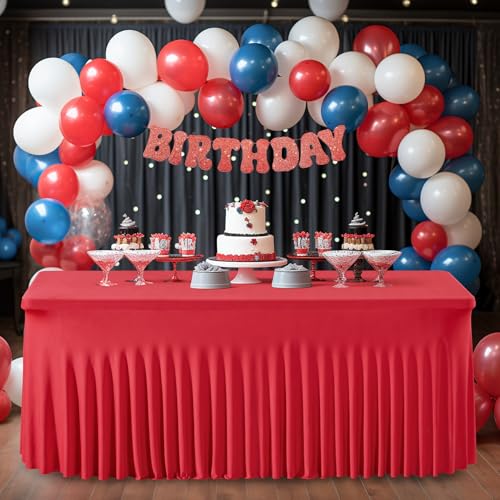 Party Talk Red 6 ft Rectangle Tablecloths 4 Pack – 72x30 In Fitted Spandex with Skirt