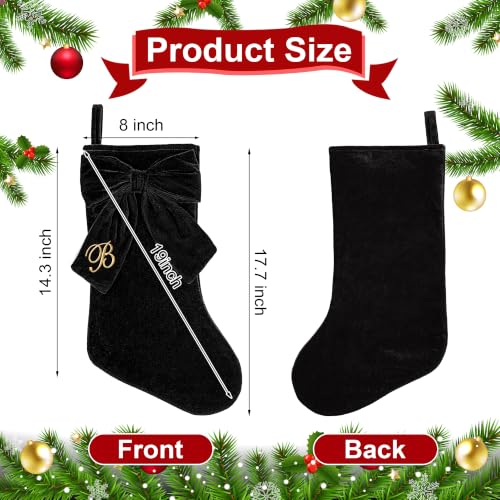 Black Velvet Christmas Stockings with Personalized Monogram & Elegant Bow - 19 Inch Holiday Decor