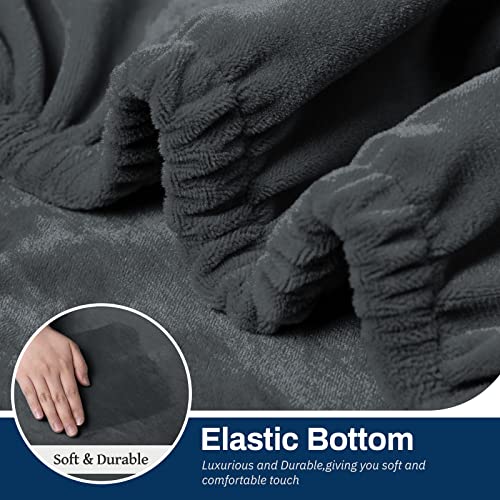 Stretch Recliner Chair Cover with Pockets - Dark Grey Velvet Protector