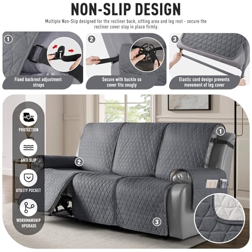 Waterproof Recliner Couch Cover for 3 Seater - Dark Gray