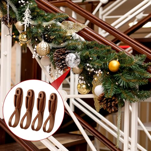No-Drill Silicone Garland Hangers & Wreath Ties for Mantel (6 Pack, Brown)