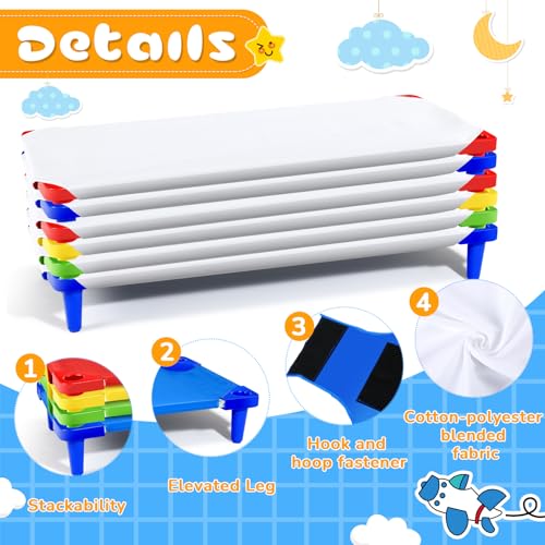 Multi-Color Stackable Toddler Daycare Cots with Sheets - 54 x 23 inches, Burbell