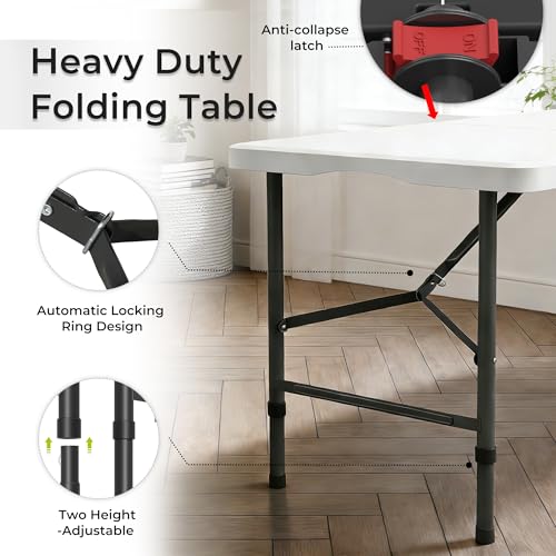 4ft Heavy Duty Folding Table, Portable Indoor & Outdoor Utility Table