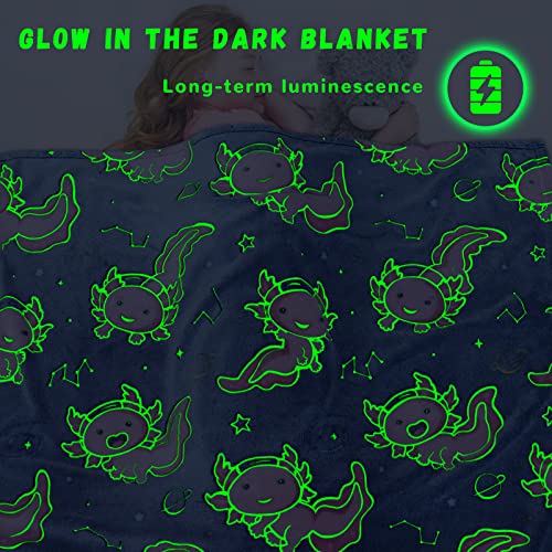GEULAY Pink Axolotl Throw Blanket 50x60 in – Glow-in-the-Dark Kids/Teens Gift