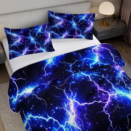 Blue Lightning Quilt Set Twin Size - 3-Piece Lightweight Bedding for Kids