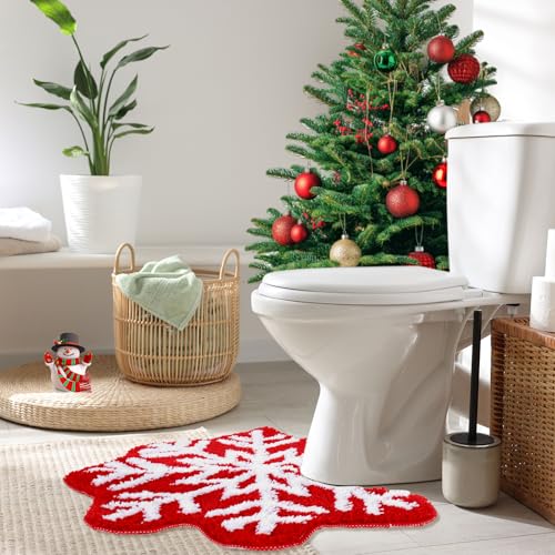 FYSUIMU Red Snowflake U-Shaped Toilet Mat 19.7 x 23.6 in Toilet Rug