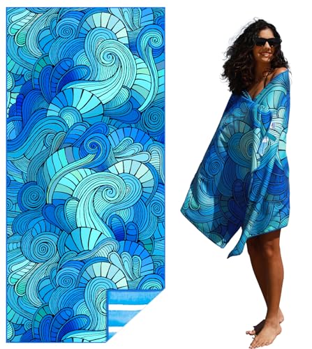 Widdonen Extra Large Microfiber Beach Towel 71x32 Quick Dry Blue