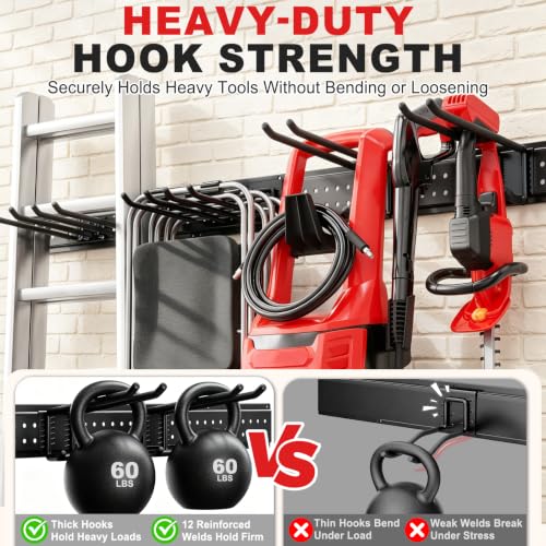 Garage Tool Organizer Wall Mount 49.5 Inch with 10 Heavy-Duty Hooks