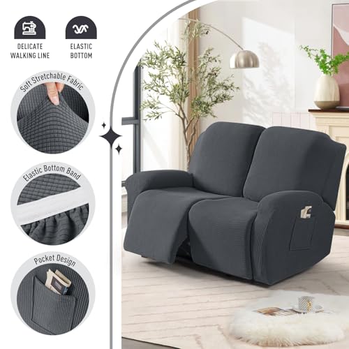 Stretch Loveseat Recliner Covers 6 Piece Set - Charcoal Grey