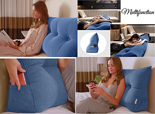 Triangular Headboard Pillow with Side Pockets - Grey Twin Wedge Cushion