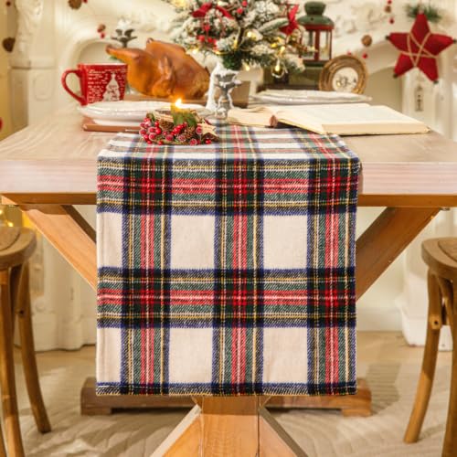 AQOTHES Red & White Plaid Christmas Table Runner 13" x 72"