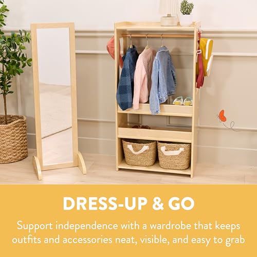 Kids Wooden Clothing Rack with Shelves and Storage Armoire