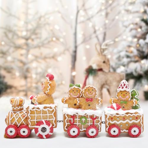 Gingerbread Man Train Figurine - Resin Christmas Tabletop Decor (9.3")