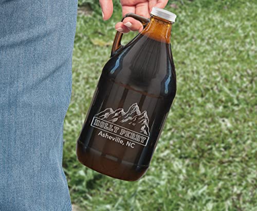 64 oz Amber Glass Beer Growler with Handle - Personalized Refillable Jug