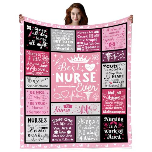 Nurse Gifts Throw Blanket 80x60 Inches for Nurses Appreciation Nurse's Day Graduation Christmas IDOUBEL