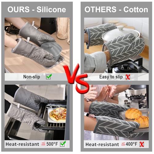 Heat-Resistant Silicone Oven Mitts and Pot Holders Set, 6-Piece - Grey