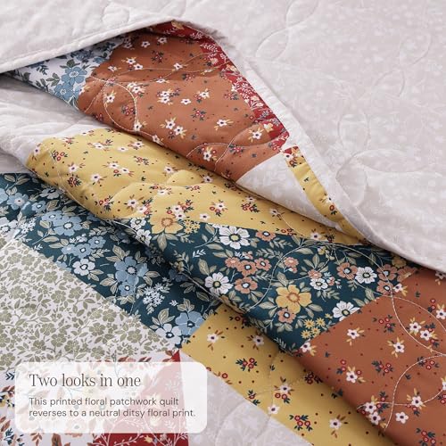 BLOOMHAVEN 3-Piece Queen Patchwork Quilt Set - Lightweight Floral Coverlet