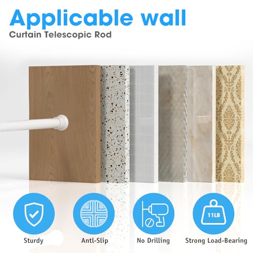 Adjustable Tension Curtain Rod 18 to 36 Inch - No Drilling Spring Rod