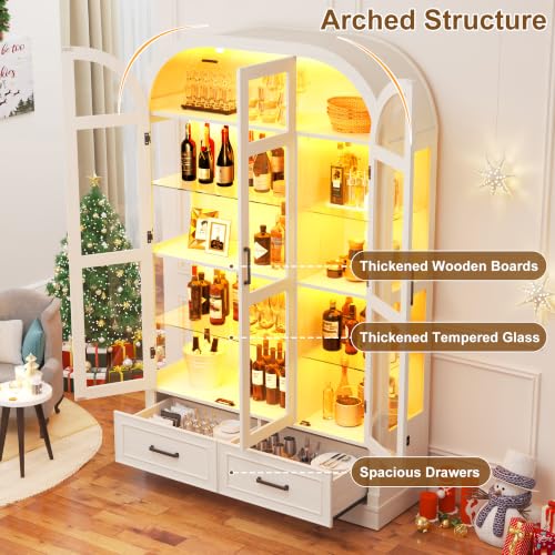 74-Inch Arched Glass Display Cabinet with Motion Sensor Tri-Color Lighting