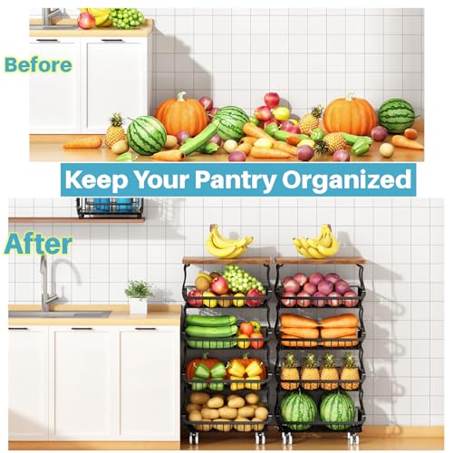 4-Tier Stackable Metal Rolling Fruit and Vegetable Storage Basket Cart