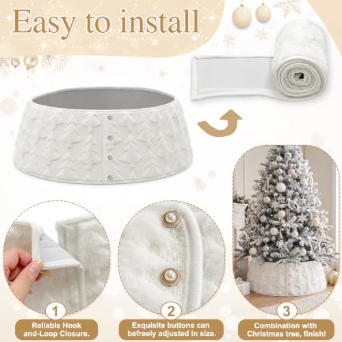White Faux Fur Christmas Tree Collar - Plush Diamond Pattern, Adjustable 7.5-9ft
