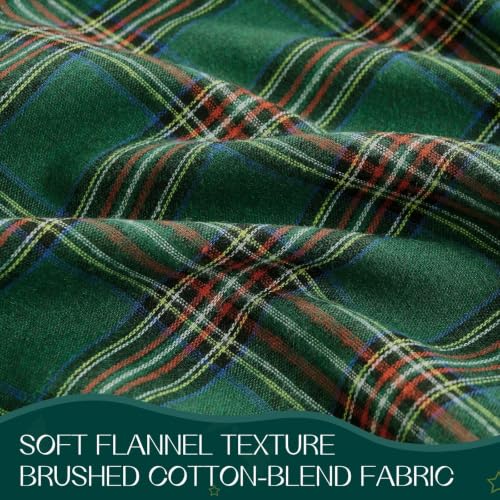 Romanstile Christmas Green Plaid Tablecloth with 6-Inch Ruffle, 60 x 120 inches