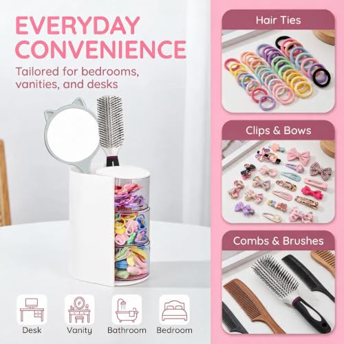 Luscinia White 3-Layer Hair Accessories Organizer with Rotatable Brush Holder