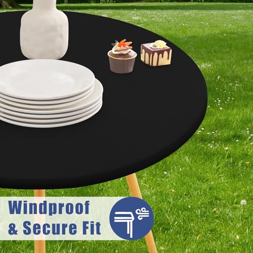 Fitted Round Tablecloth for 45-56 Inch Tables - Elastic Stretch Cover