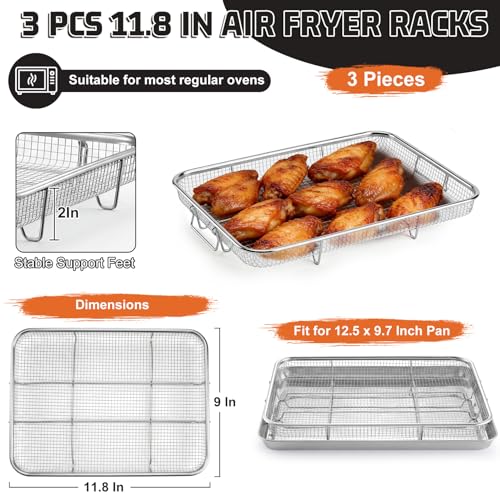 11.8 Inch Stainless Steel Air Fryer Basket Set for Oven - 3 Piece Rack