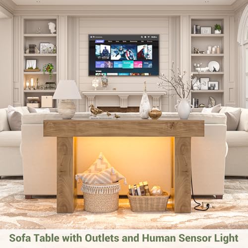 47-inch Console Table with Power Outlets, USB Ports and Sensor Light