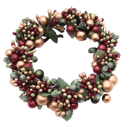 Beaded Berry Wreath Pillar Candle Holder Ring - 6.5 Inch Holiday Decor