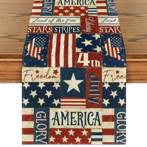 Artoid Mode American Flag Table Runner 13x108 Inch for 4th of July & Memorial Day Decor