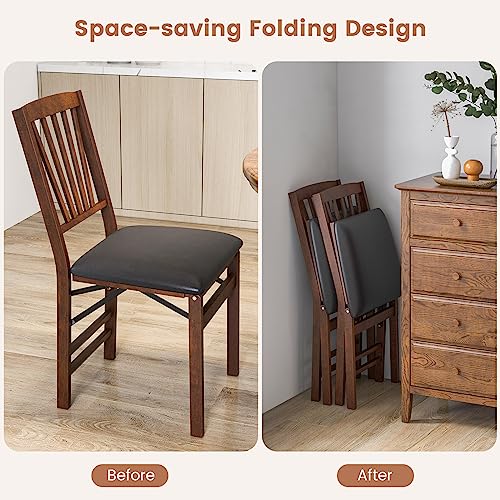 Folding Dining Chairs Set of 2, Solid Wood Kitchen Chairs with Padded Seat