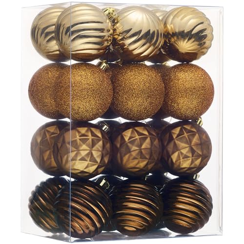 24ct Shatterproof Christmas Ornament Set 2.36 Inch Bronze Gold Hanging Balls