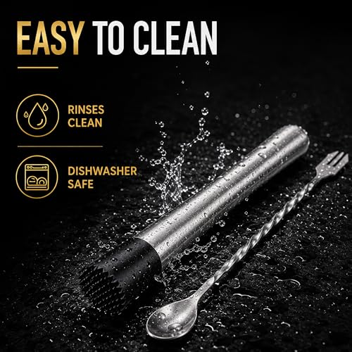 10 Inch Stainless Steel Cocktail Muddler & Bar Spoon Set - Home Bar Tools