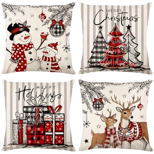 Aursaos Gray Striped Christmas Pillow Covers 18x18 Set of 4 - Holiday Decor