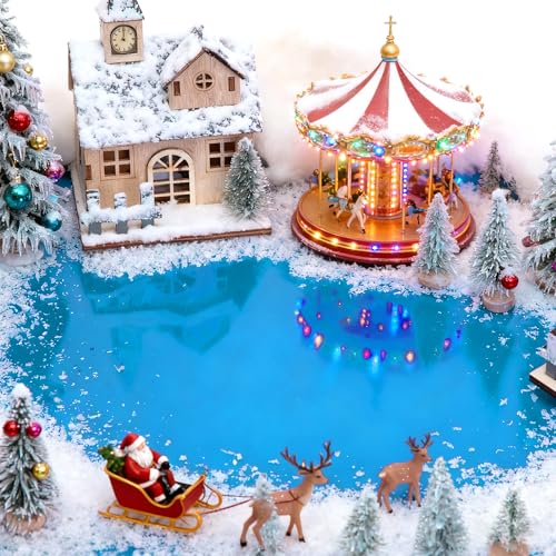 59" x 15.7" Christmas Village Ocean Display Mat, Miniature Landscape Pad