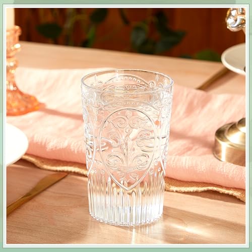 Acellegic 48 Pack 16 oz Clear Vintage Plastic Drinking Glasses Bulk - Embossed Design