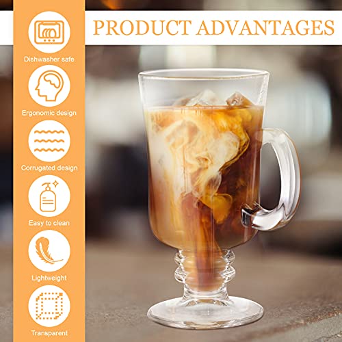 Patelai 6-Pack Irish Coffee Mugs 8oz Clear Glass Cups with Handle for Hot & Cold Beverages