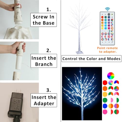 Pooqla 5 ft RGB Lighted Birch Tree with 35 Colors & Remote Control - Indoor Outdoor Christmas Tree