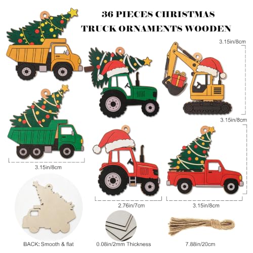 36Pcs Wooden Christmas Truck Ornaments Set for Holiday Decor & Gifts