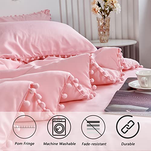 PERFEMET 5-Piece Pink Pom Pom Twin Comforter Set with Sheets & Pillowcases