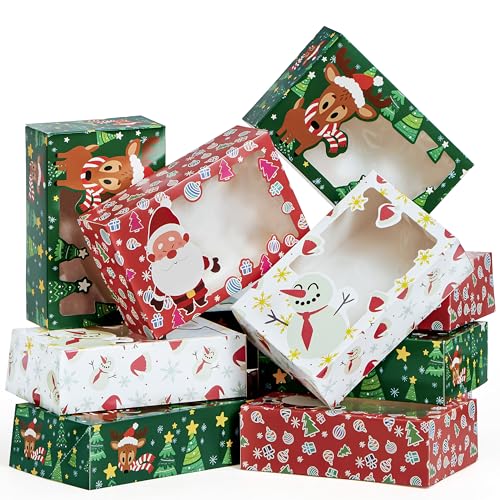 JOYIN 24-Pack Christmas Foil Treat Box with Window, 8.75 x 5.75 x 2.75in, Red/Green/White | Holiday Gift Boxes