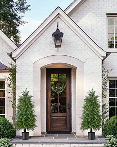 4ft Artificial Cedar Topiary Trees - UV Rated Potted Shrubs (2 Pack)
