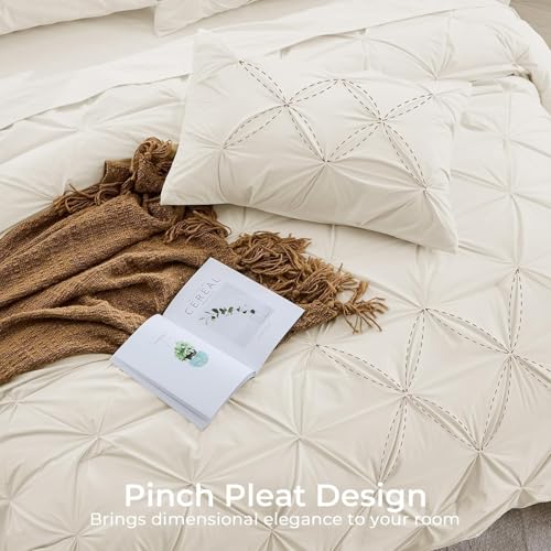 7-Piece Queen Comforter Set Bed in a Bag - Pintuck Bedding Set, Beige