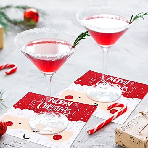 Whaline 100 Pack Merry Christmas Santa Napkins 6.5x6.5in Red/White 2-Ply Disposable Party Napkins