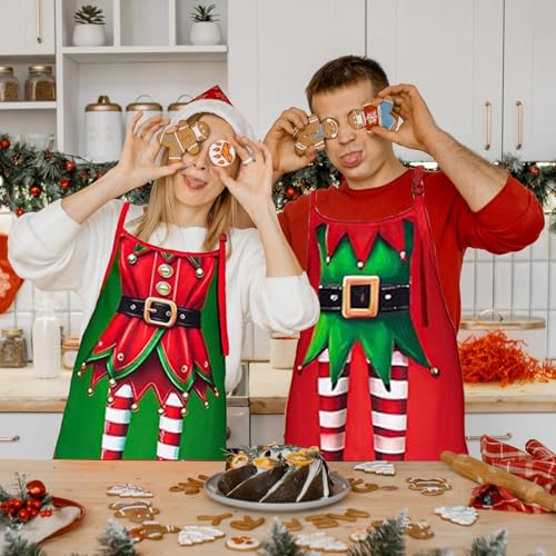 Christmas Apron Set – 4 Pcs Funny Xmas Cooking & Baking Kit for Women, Friends