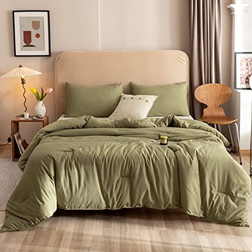 ROSGONIA Olive Green Queen Comforter Set 3-Piece Boho Bedding